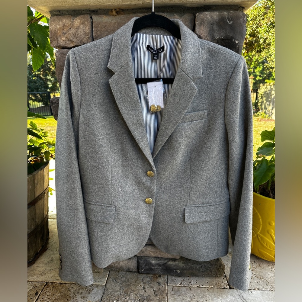 J. Crew Mercantile Gray Wool Blend Blazer with Gold Buttons Size 12